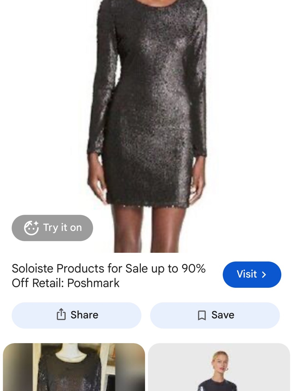 Sequin Long-Sleeve Mini Dress - Black by - Picture 5 of 8